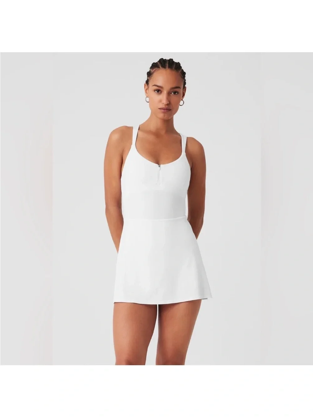 ALO Yoga Showcase Zip Tennis Dress White Small Alosoft